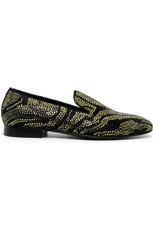 Roberto Cavalli Crystal-embellished zebra-stripe slippers