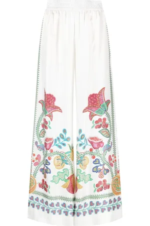 La DoubleJ Graphic-print silk palazzo trousers