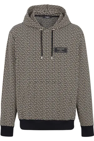 Balmain Monogram-jacquard logo-appliqué hoodie