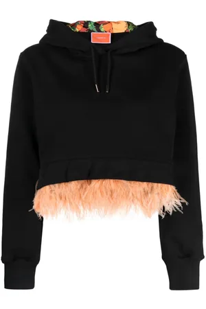 La DoubleJ Feather-trim cropped hoodie