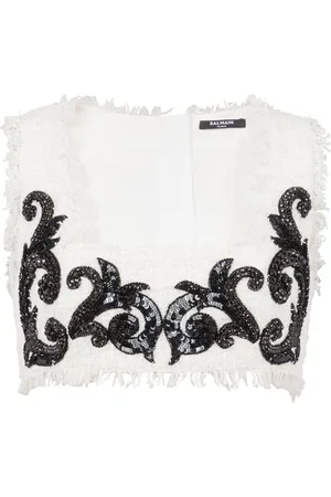 Balmain Baroque embroidered tweed crop top