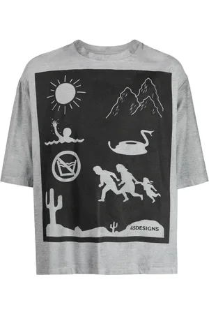 4SDESIGNS Graphic-print m??lange-effect T-shirt