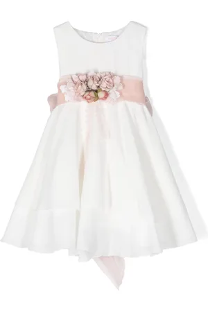 Mimilù Floral appliqué belted tiered dress