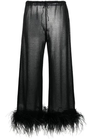 Oseree Plumage feather-trim lurex trousers
