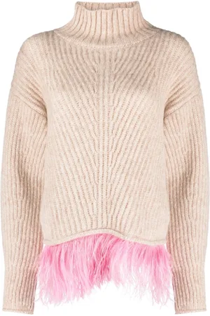 La DoubleJ Feather-trim ribbed jumper