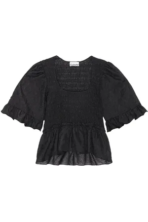 Ganni Crinkled Georgette Smock Blouse