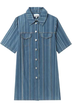 Ganni Stripe-pattern denim mini dress