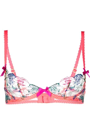 Agent Provocateur Sparkle Metallic Floral-embroidered Mesh Underwired Bra  In Hot Pink
