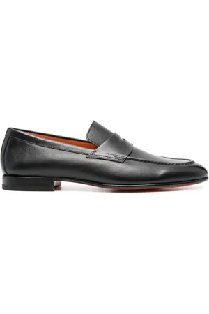 santoni Leather penny loafers