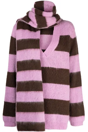 B+AB Stripe-pattern V-neck jumper