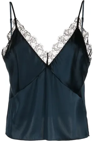 Kiki de Montparnasse Lace-panel silk sleeveless top