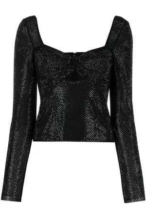 Self-Portrait Rhinestoned sweetheart-neck top