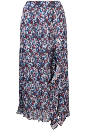 Ganni Floral-print pleated midi skirt