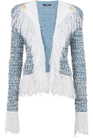 Balmain Fringed denim tweed jacket