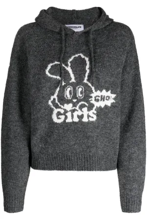 Chocoolate Drawstring-hood intarsia-knit hoodie