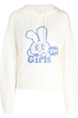 Chocoolate Drawstring-hood intarsia-knit hoodie