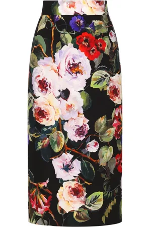 Dolce & Gabbana Floral-print charmeuse pencil skirt