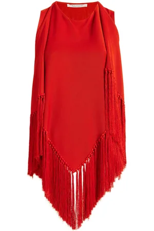 Another Tomorrow Fringed scarf-neck blouse