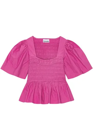 Ganni Peplum-waist organic-cotton blouse