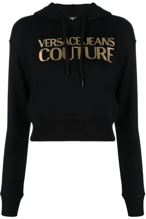 VERSACE Logo-embellished cropped cotton hoodie