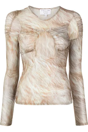 Collina Strada Arc blonde fur-print mesh top