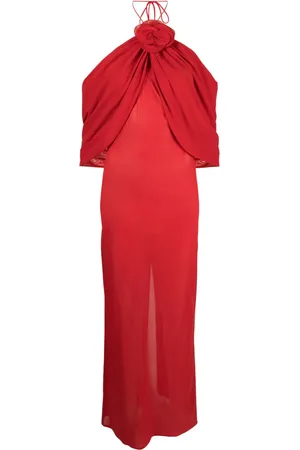 MAGDA BUTRYM Flower-appliqué silk-blend dress