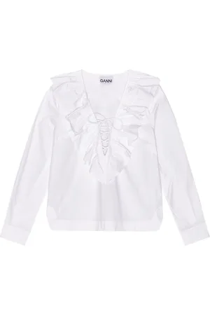 Ganni Ruffle collar organic cotton blouse