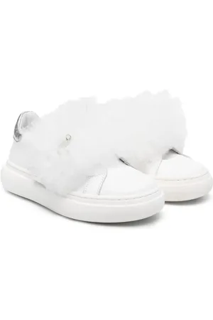 MONNALISA Tulle-detailing leather sneakers