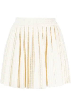 Self-Portrait Waffle-knit pleated miniskirt