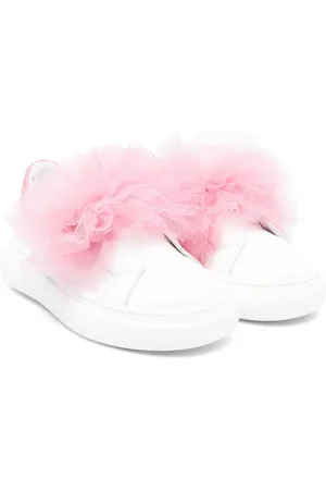 MONNALISA Tulle-inserts leather sneakers