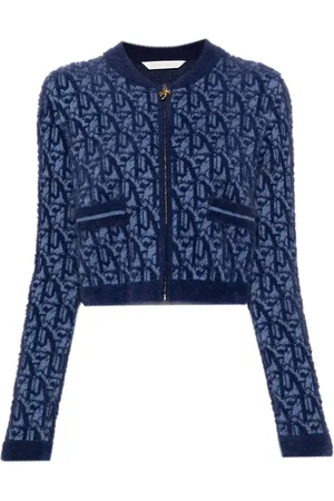 Palm Angels Monogram-jacquard zip-up cardigan