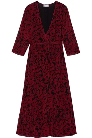 Ganni Botanical-print wrap midi dress