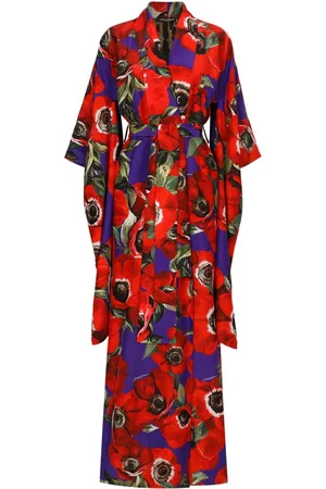 Dolce & Gabbana Floral-print silk belted coat