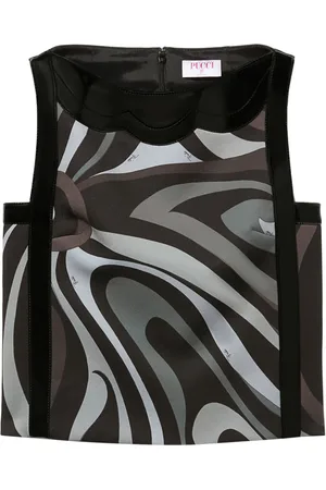 Puccini Marmo-print patent-trim crepe top