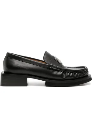 GANNI Embellished crinkled patent-leather loafers