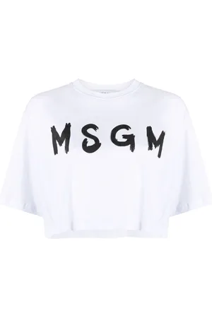 Msgm Cropped logo-print cotton T-shirt