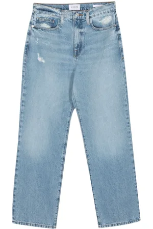 Frame Distressed-effect whiskering-detail straight-leg jeans