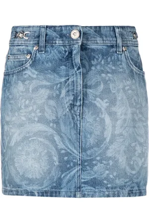 VERSACE Baroque-print denim miniskirt