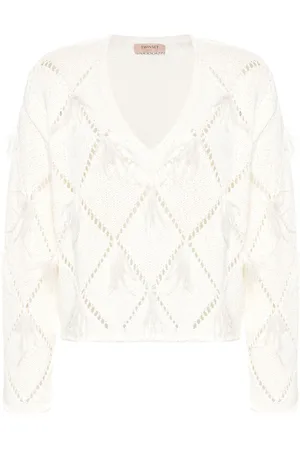 Twin-Set Diamond-pattern feather-detail jumper