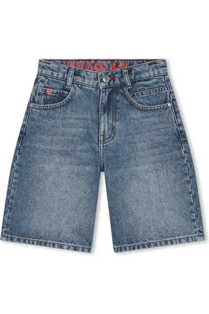 HUGO BOSS Logo-patch denim Bermuda shorts