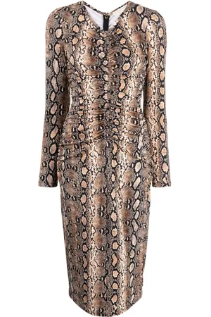 Michael Kors Snakeskin-print ruched midi dress
