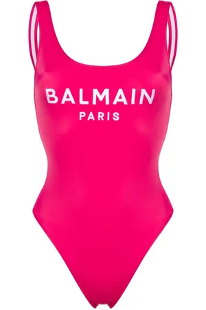 Balmain Embroidered-logo scoop-back swimsuit