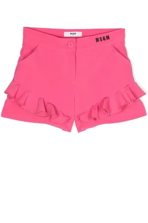 Msgm Ruffle-detail embroidered-logo shorts
