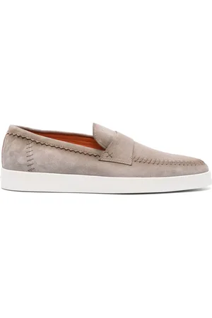 santoni Logo-embossed suede loafers