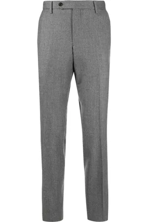 MAN ON THE BOON. Pressed-crease flannel tapered trousers