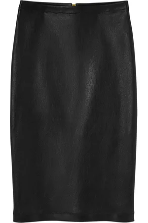 VERSACE Leather pencil midi skirt