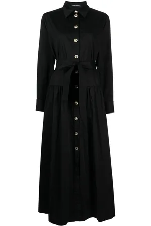 Cynthia Rowley Pointed-collar belted midi dress