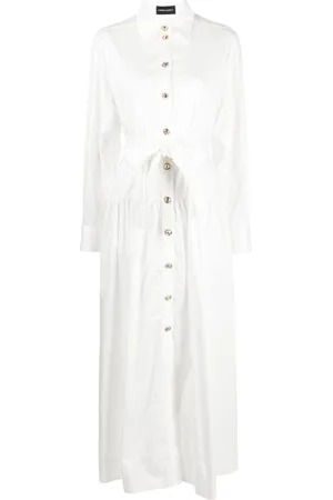 Cynthia Rowley Pointed-collar belted midi dress