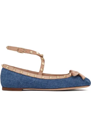VALENTINO GARAVANI Rockstud denim ballerina shoes