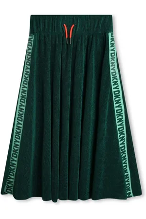 DKNY Logo-tape pleated midi skirt